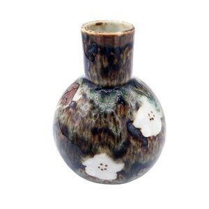 Vintage Bud Vase Wony  Japan Cherry Blossom Drip Glaze Handmade Pottery Kitschy
